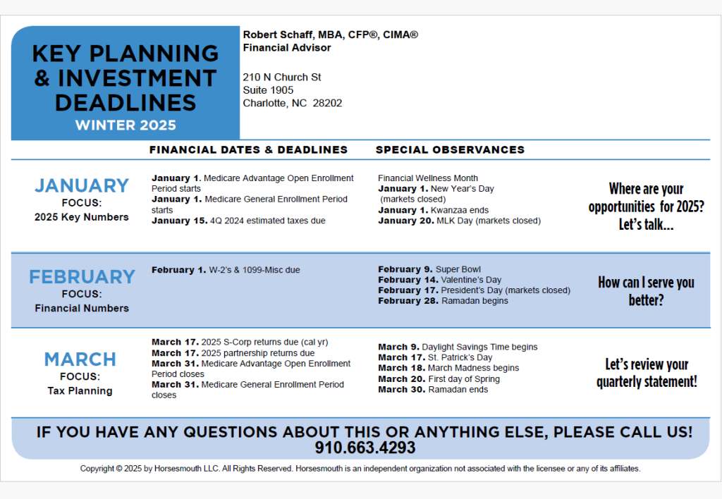 2025 Q1 Key Planning & Investment Deadlines